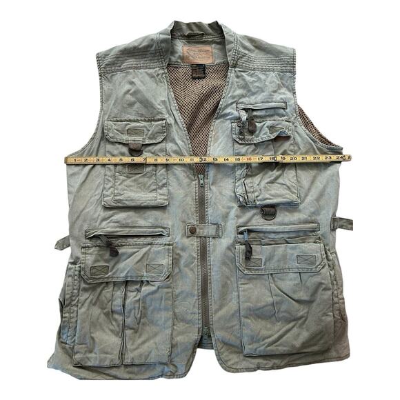 Vintage Eddie Bauer Khaki Green Sleevless Fishing Camping Full Zip Size Large - Picture 7 of 13